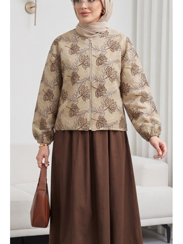 Round Neck, Zip -Mink color