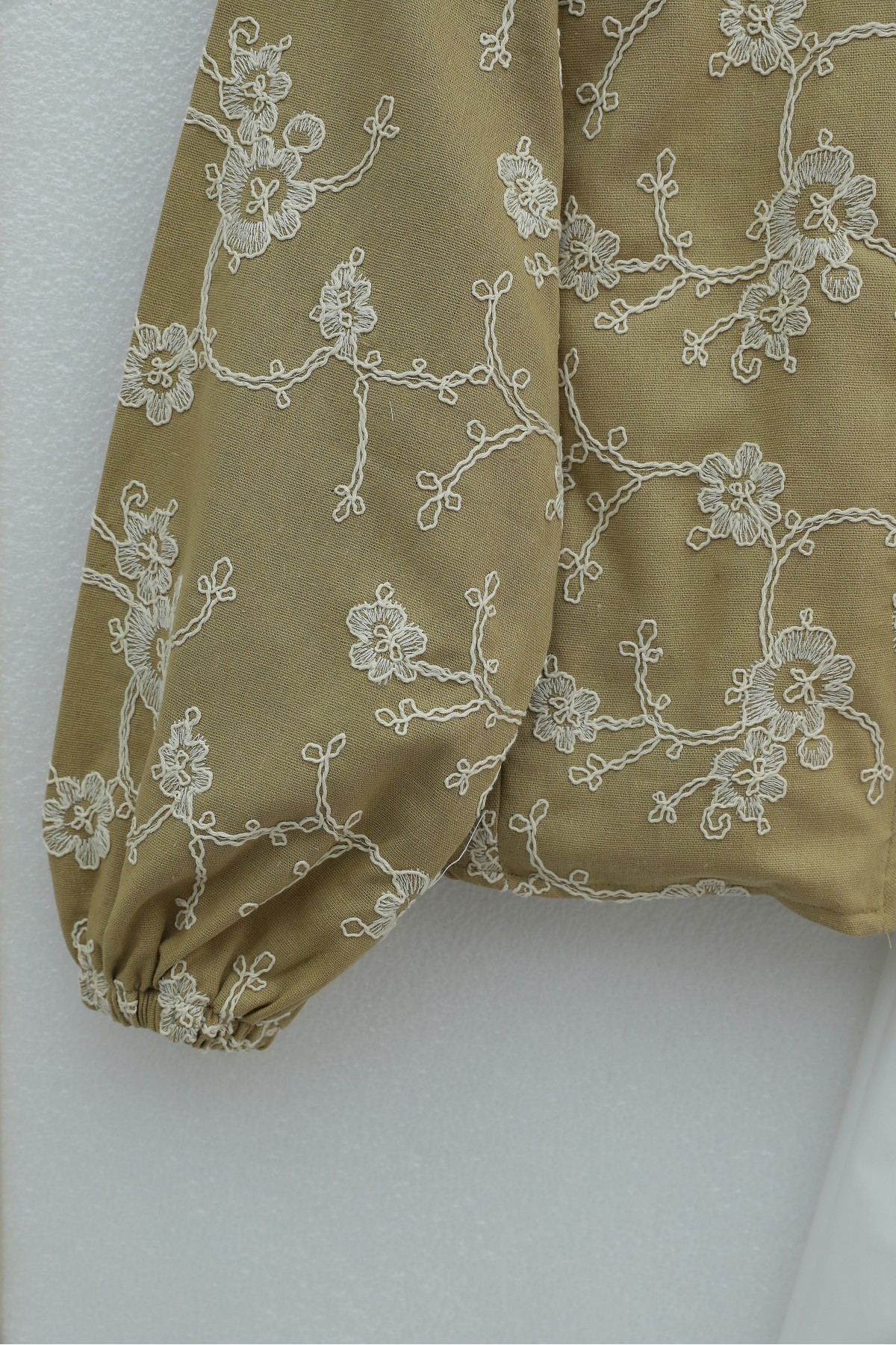 Round Neck, Zip-Up, Embroidered Linen Jacket with Pockets -Cinnamon