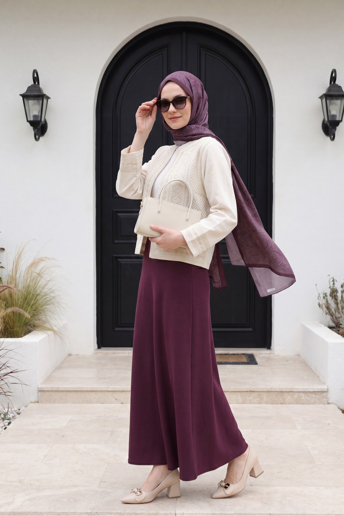 Lined Linen Jacket with Embroidered Front and Sleeves -Cream color
