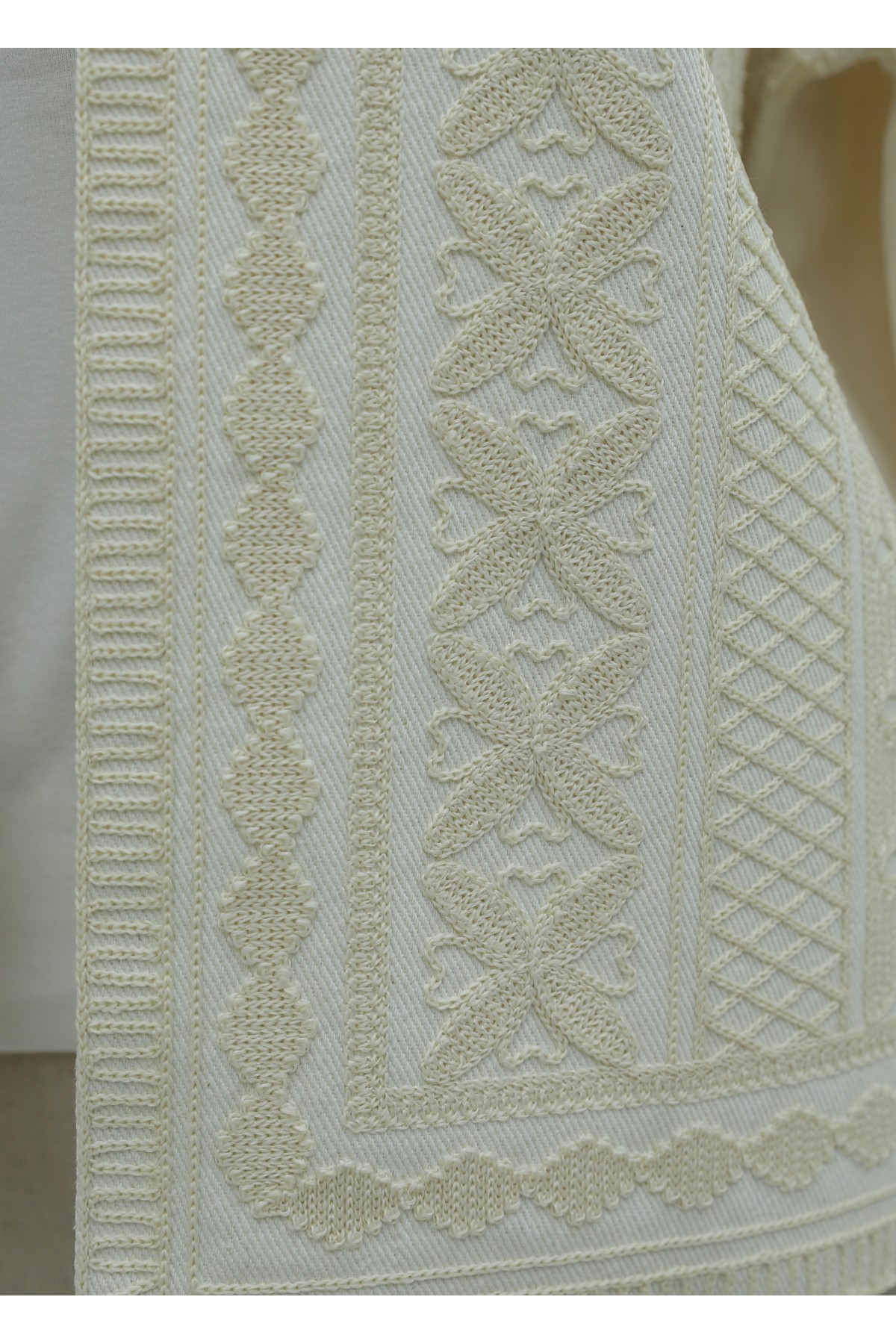 Lined Linen Jacket with Embroidered Front and Sleeves -Cream color