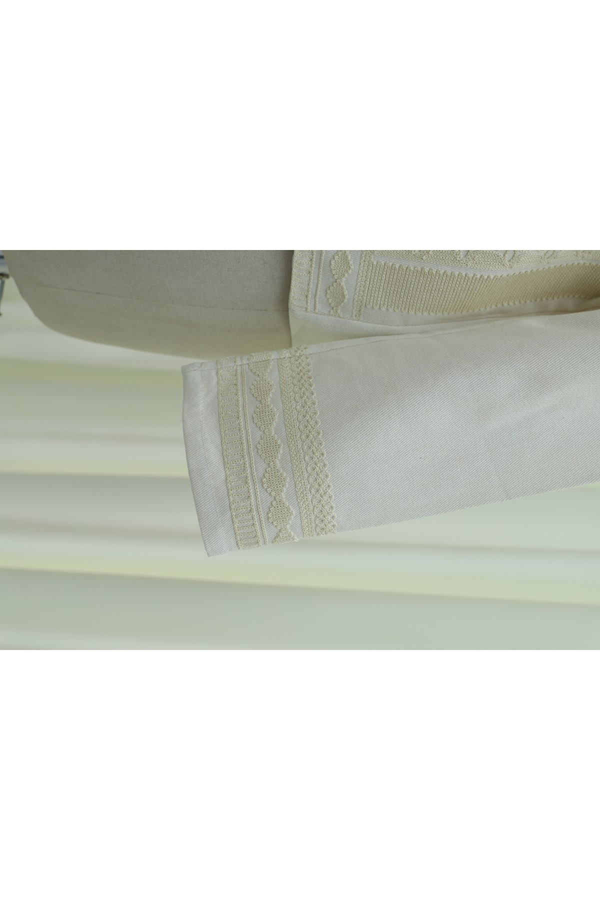Lined Linen Jacket with Embroidered Front and Sleeves -Cream color