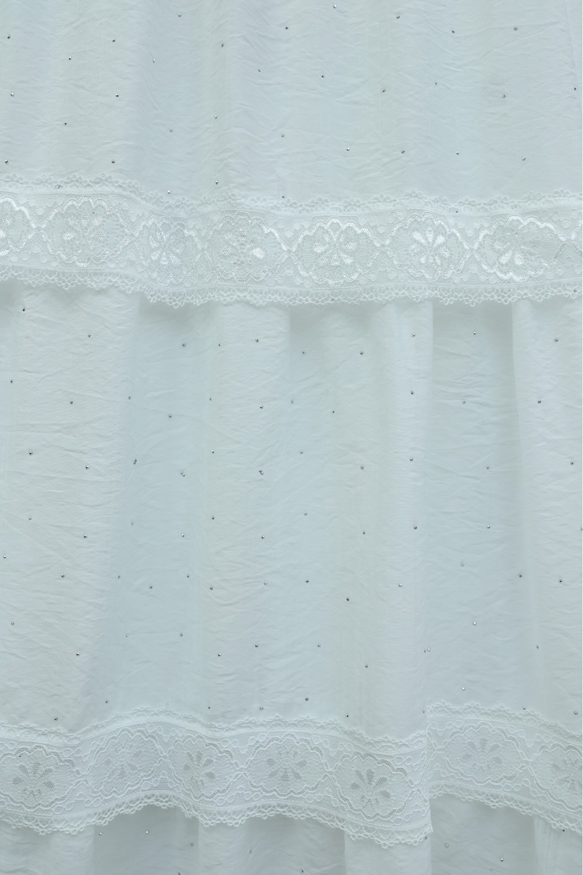 Elasticated Waist, Lined Voile Skirt with Stone and Lace Details -White