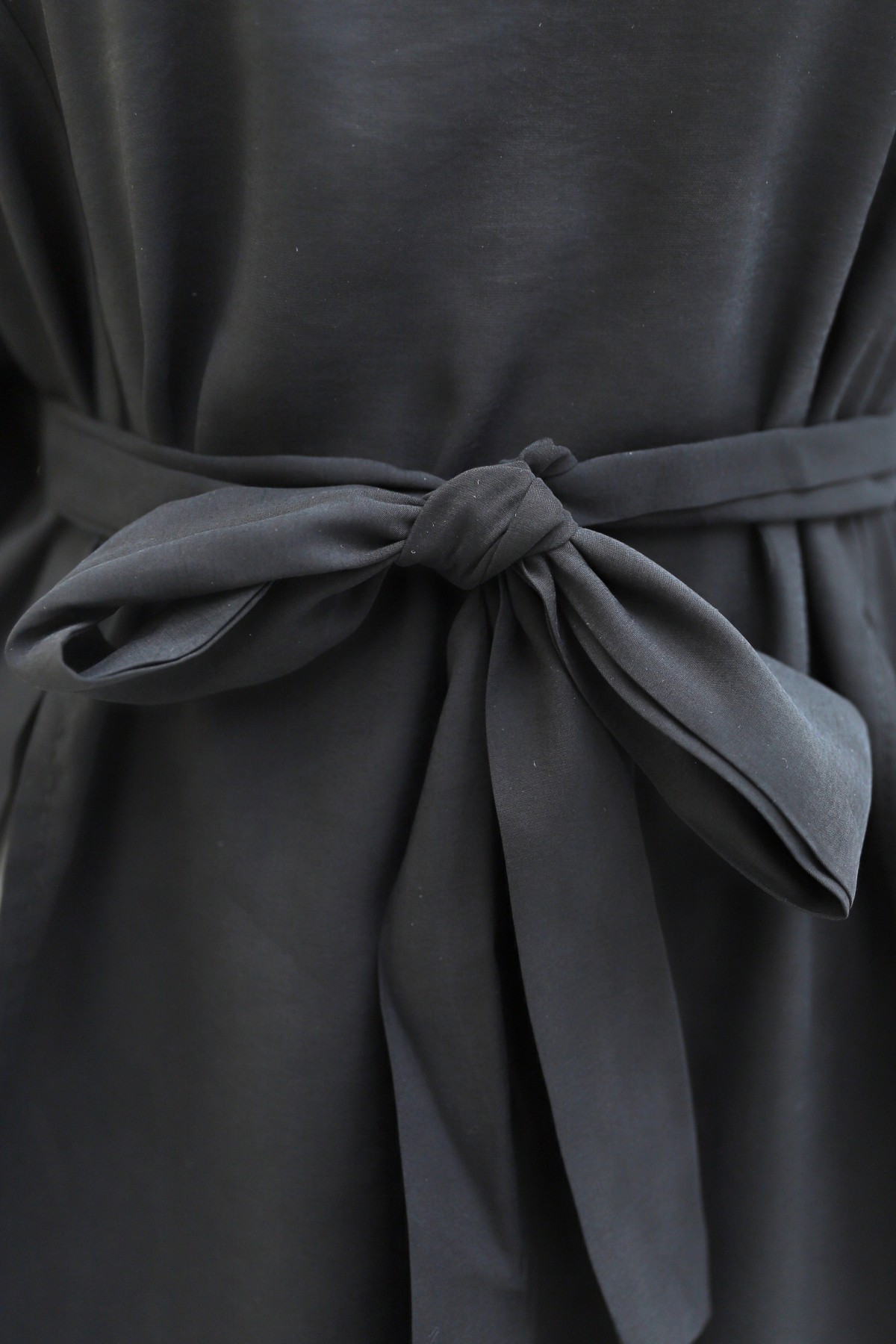 Mandarin Collar Deep Slit Belted Long Modal Tunic -Black