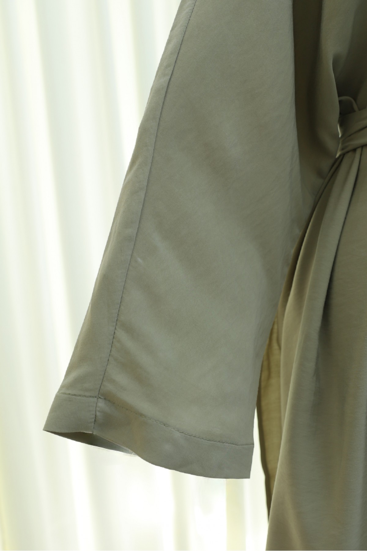 Mandarin Collar Deep Slit Belted Long Modal Tunic -Cagla Green