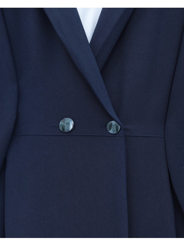 Çİft Düğmeli Cepli Beli Lastikli Pantolonlu İkili Krep Takım -Laci