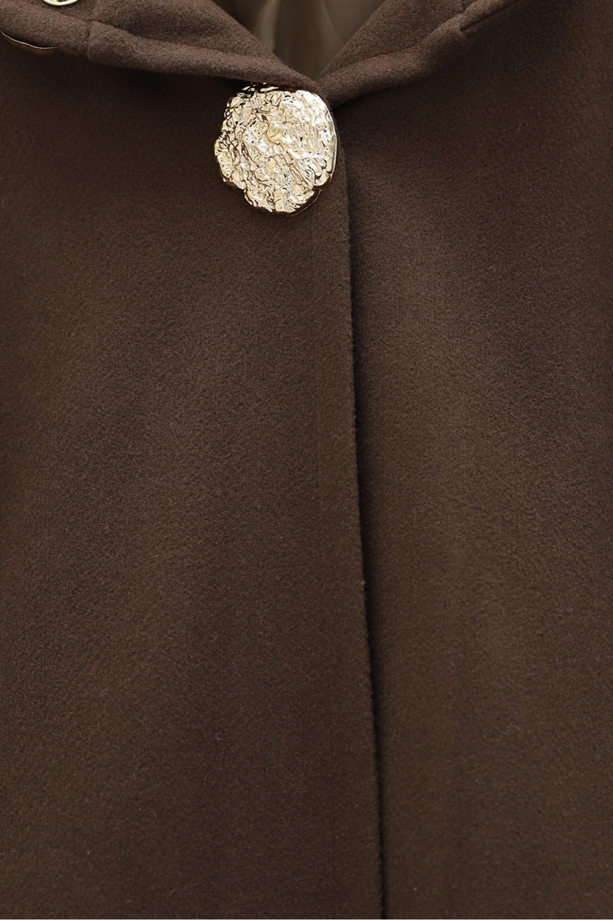 Gold Brooch Hidden Snap Button Pocket Lined Cashmere Coat  -Brown
