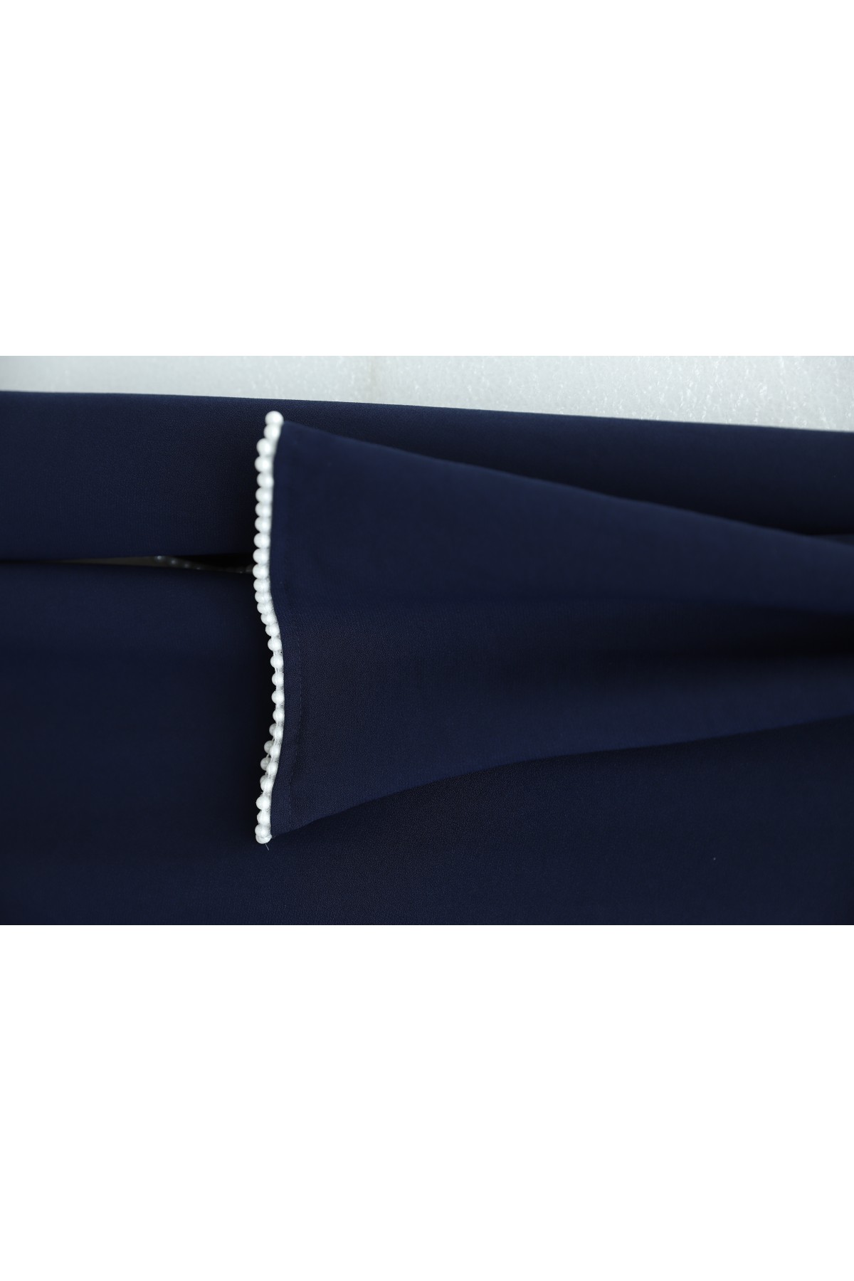 Crepe Abaya Dress with Pearl Details, Detachable Cape, Spanish Sleeves, and Lining  -Navy blue