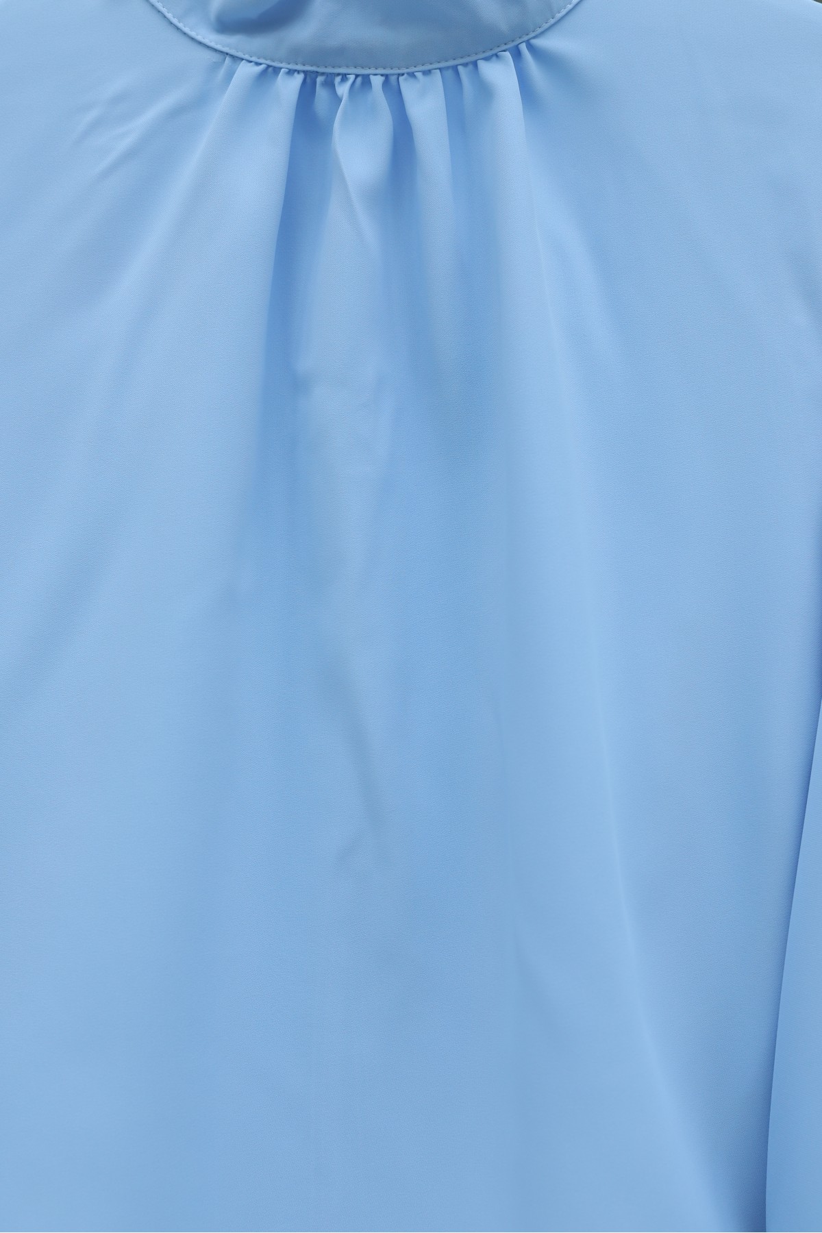 Dik Yaka Kolu Fırfırlı Bağcıklı Arkası Fermuarlı İthal Krep Bluz -Bebe Mavi