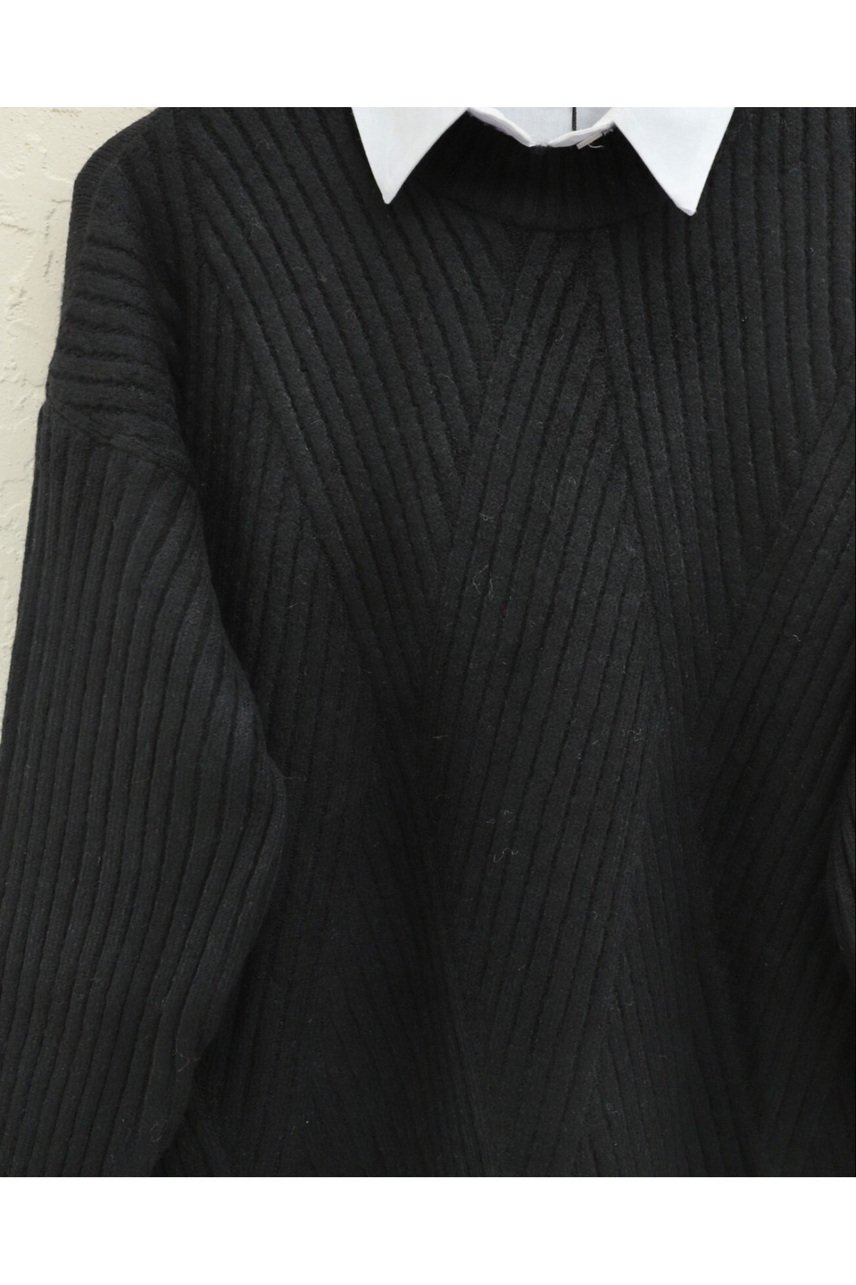 Execution Knitting Diamond Patterned Knitwear Tunic  -Black