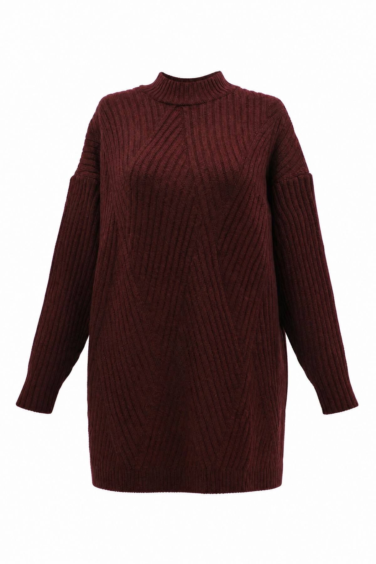 Execution Knitting Diamond Patterned Knitwear Tunic   -Damson