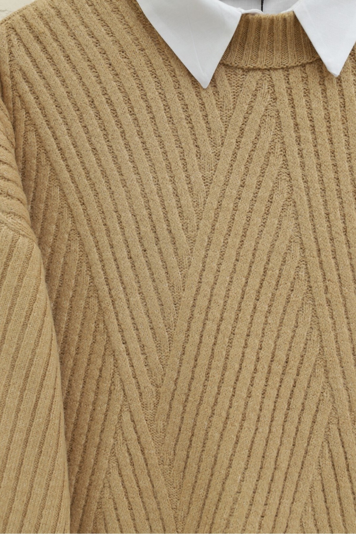 Execution Knitting Diamond Patterned Knitwear Tunic -Snuff