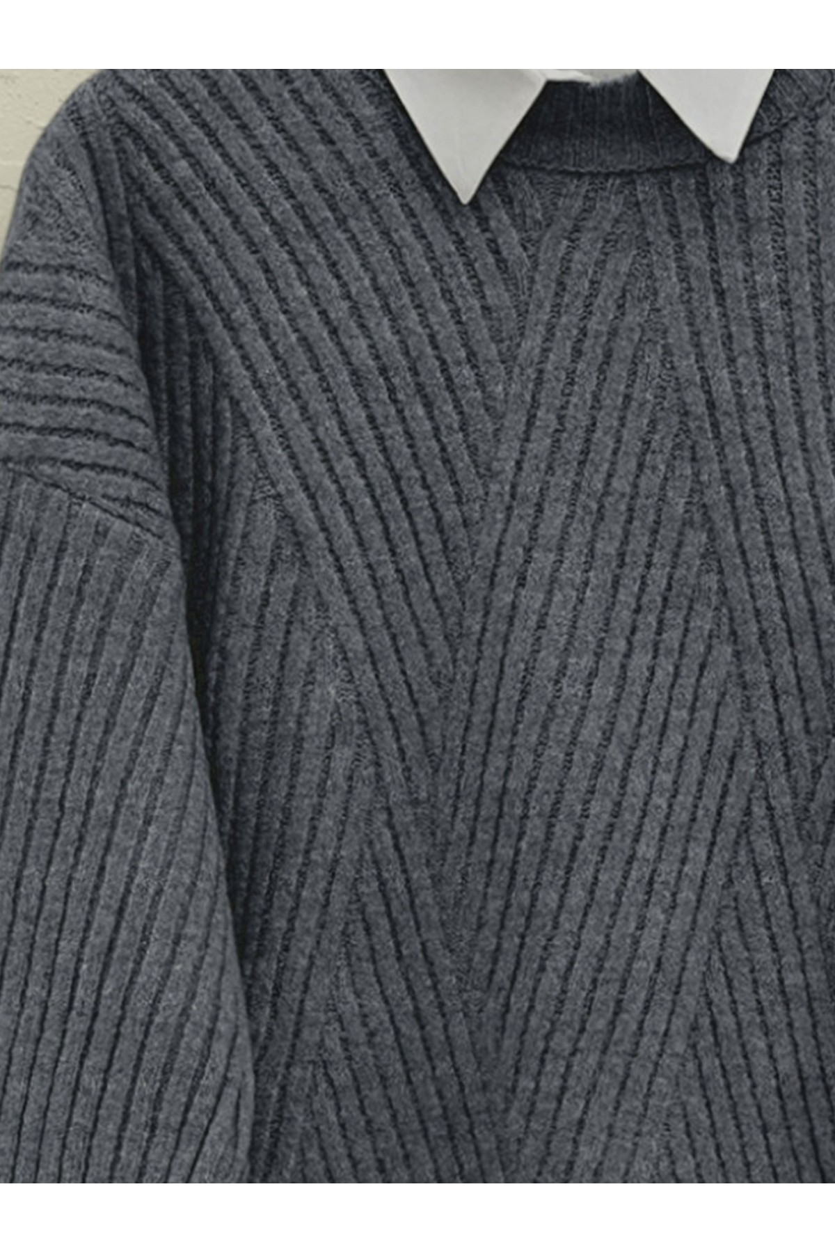 Execution Knitting Diamond Patterned Knitwear Tunic     -Smoked 
