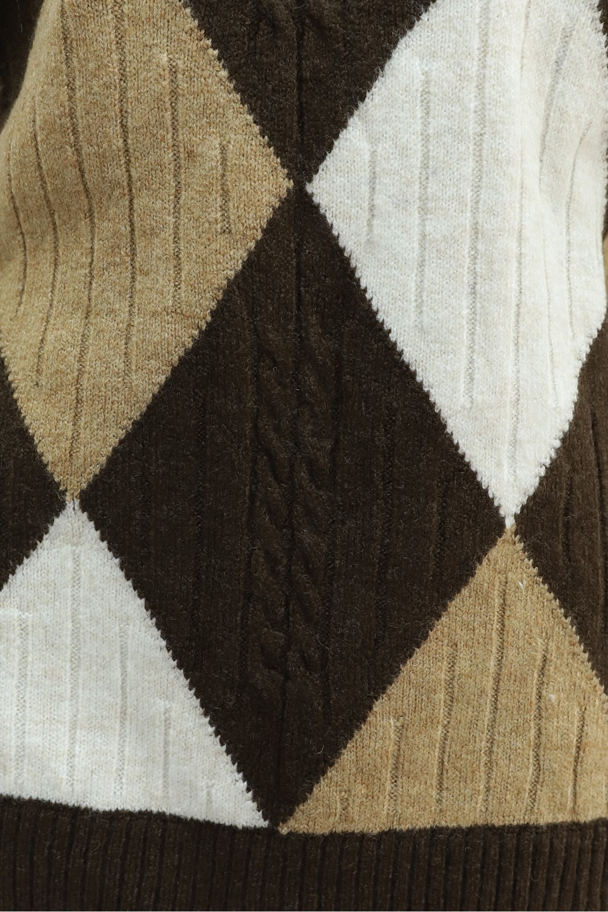 Front Diamond Pattern Knitwear Tunic   -Dark Coffee