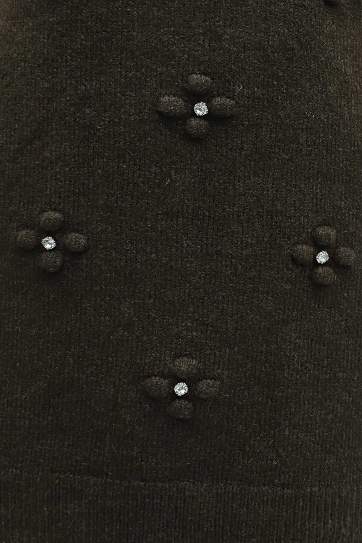 Asymmetric Knit Tunic with Rhinestone Pom-Pom Detail -Dark Coffee