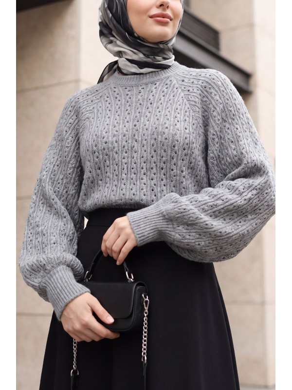 Openwork Pattern Balloon -Grey