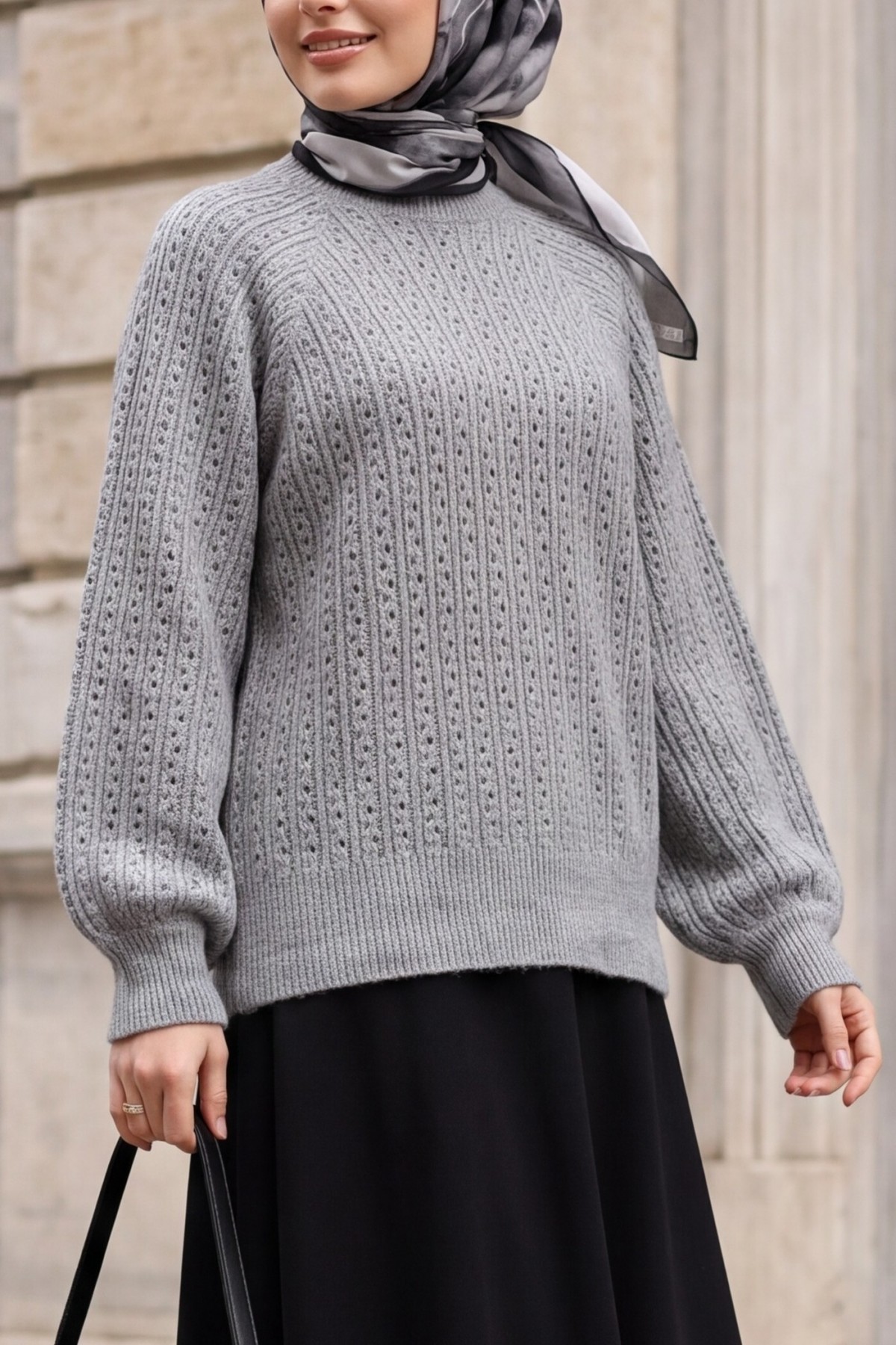 Openwork Pattern Balloon -Grey