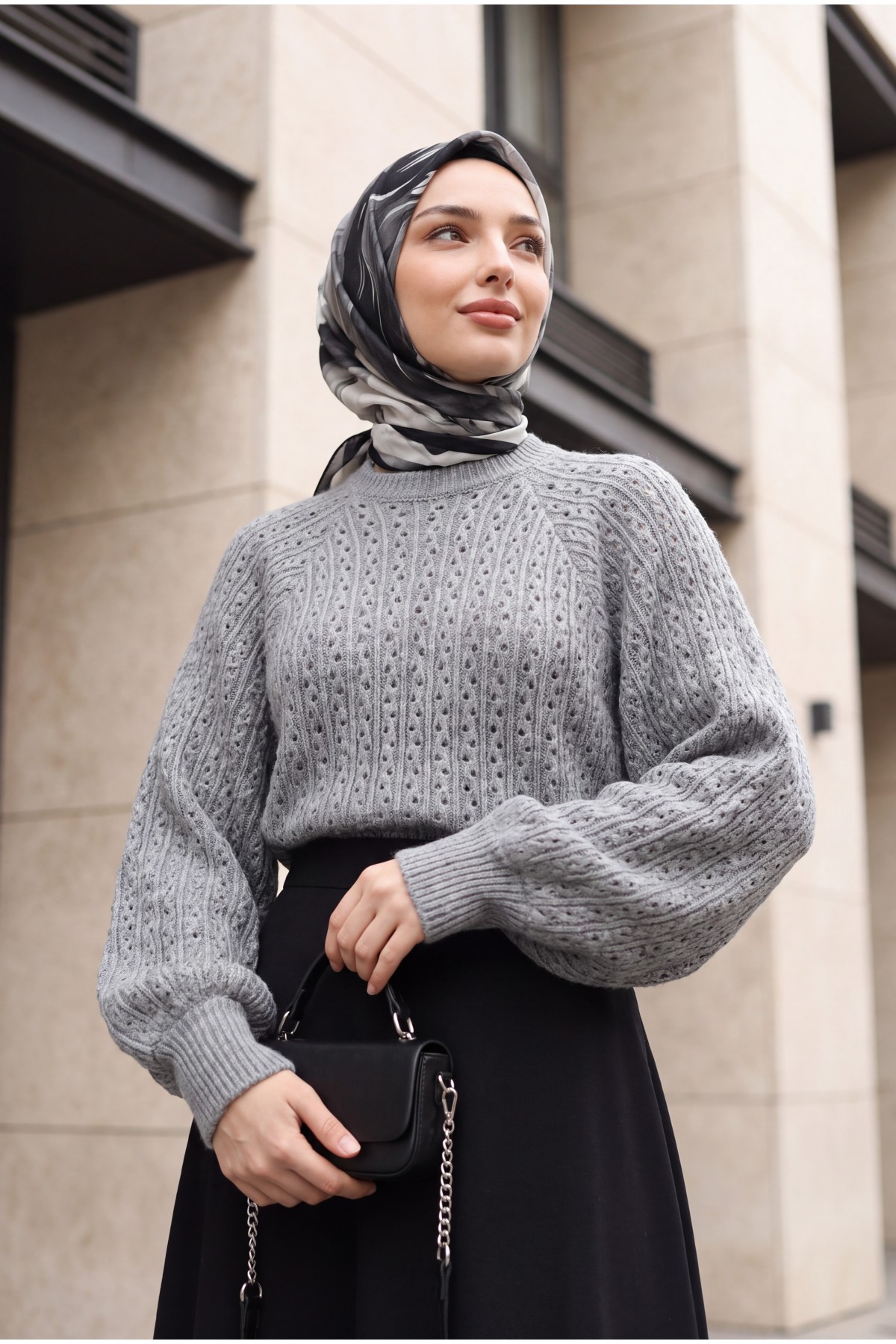 Openwork Pattern Balloon -Grey