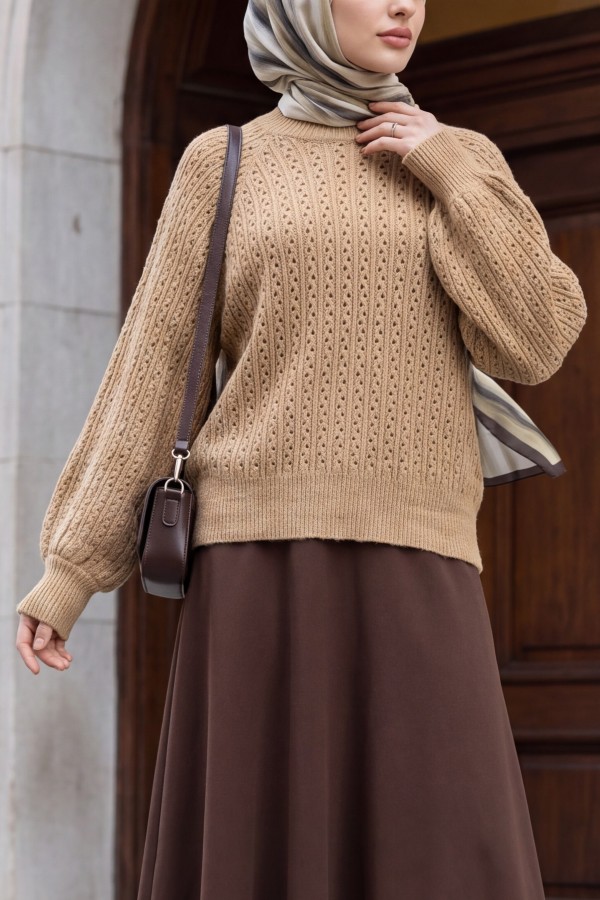 Openwork Pattern Balloon -Mink color