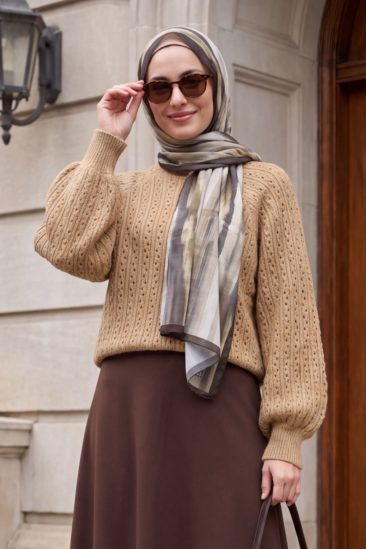 Openwork Pattern Balloon -Mink color