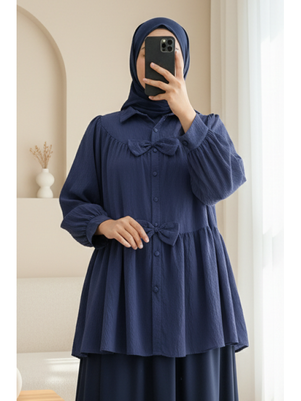 Önü Fiyonk Detaylı Parçalı Gömlek -Laci