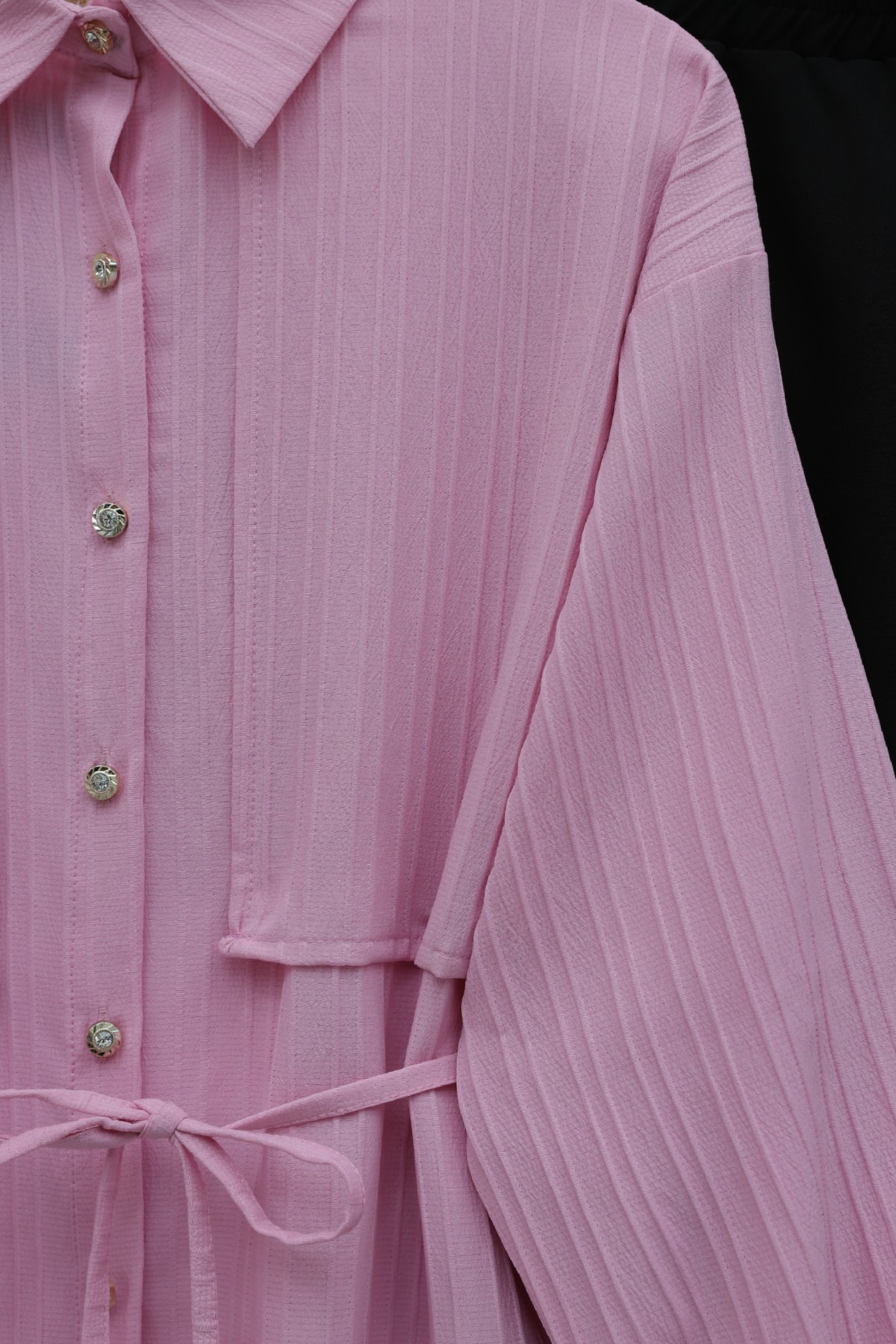 Tied Waist Bolero Detailed Stoned Button-Up Shirt -Pink