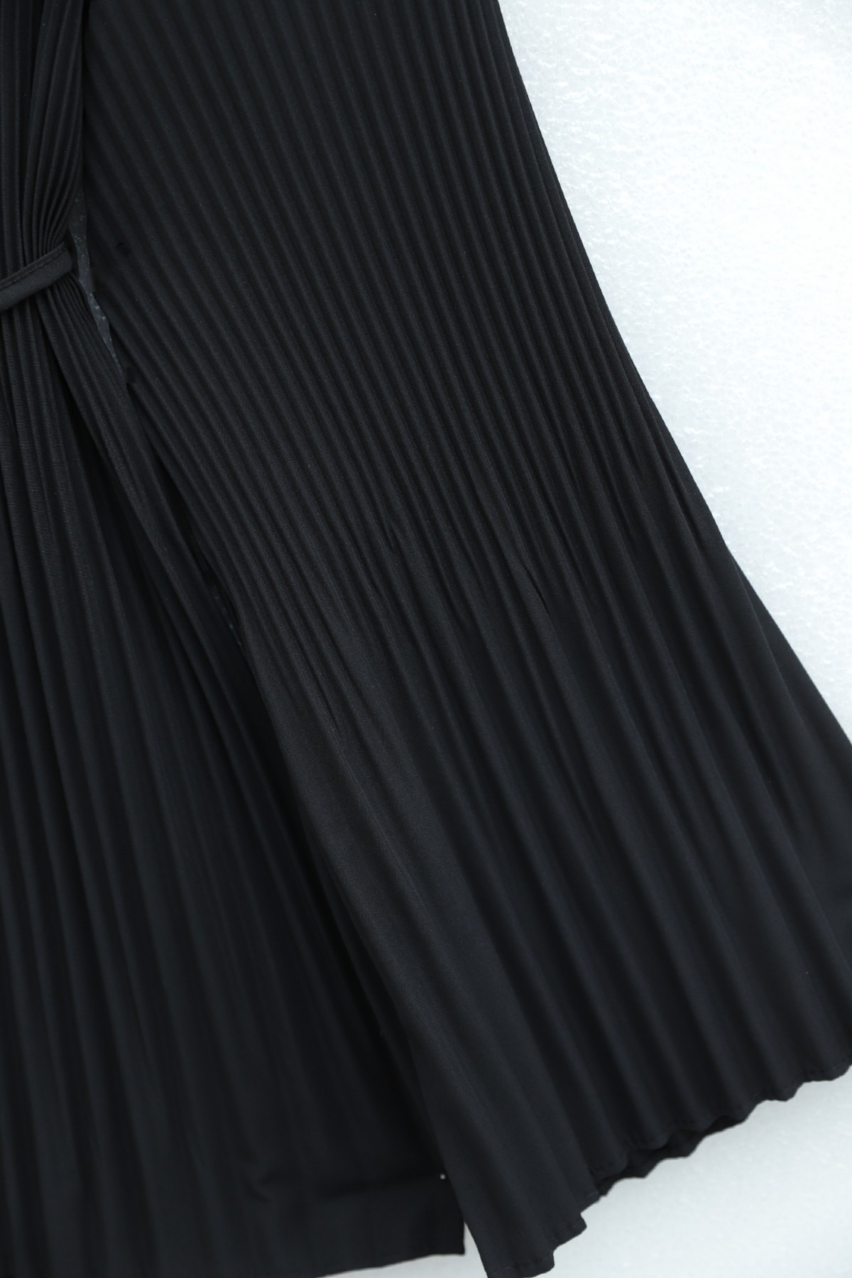 Belted, Rhinestone and Buttoned Pleated Poplin Tunic -Black