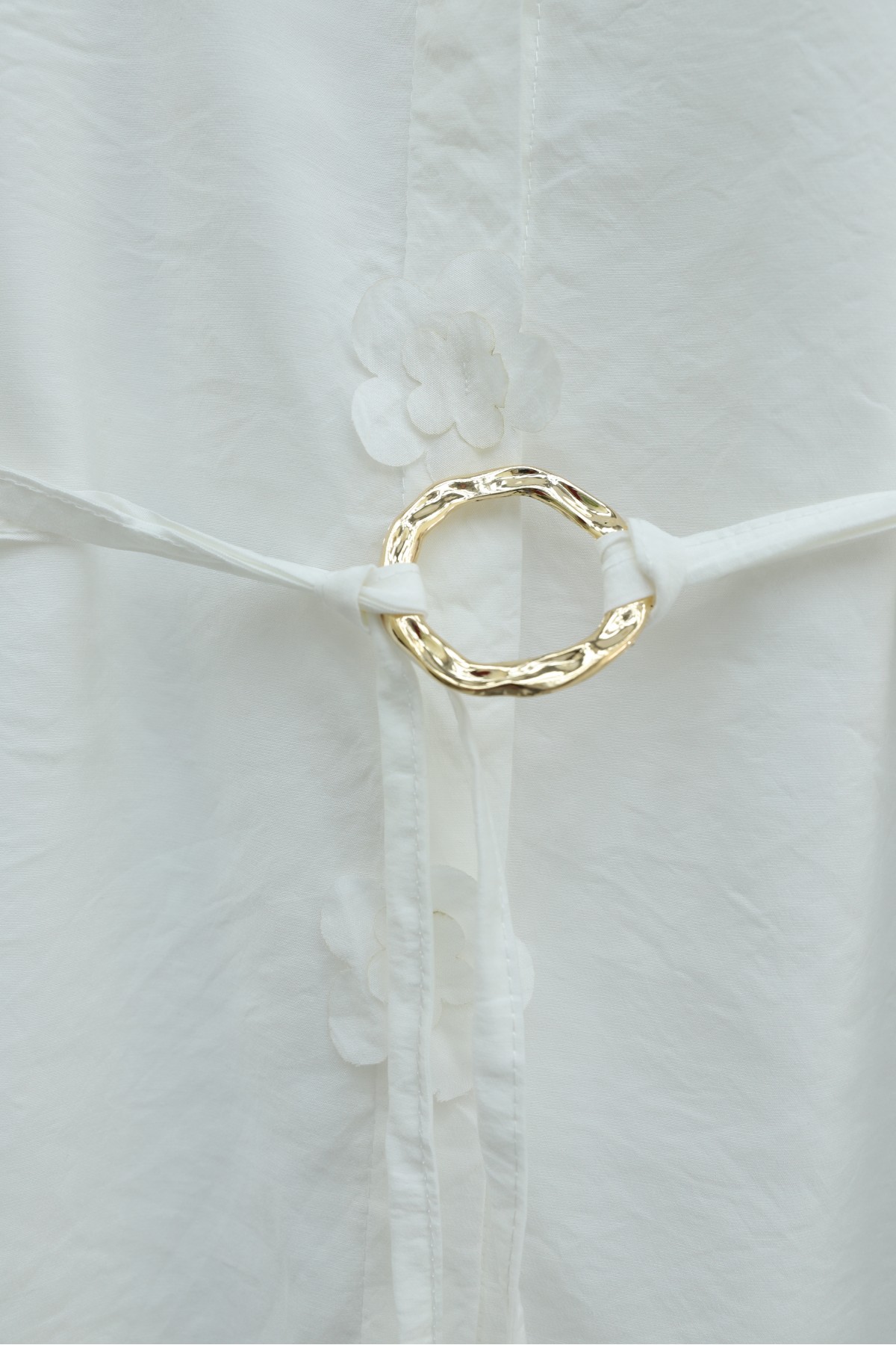 Modal Tunic with Floral Detail and Buckle Belt -White