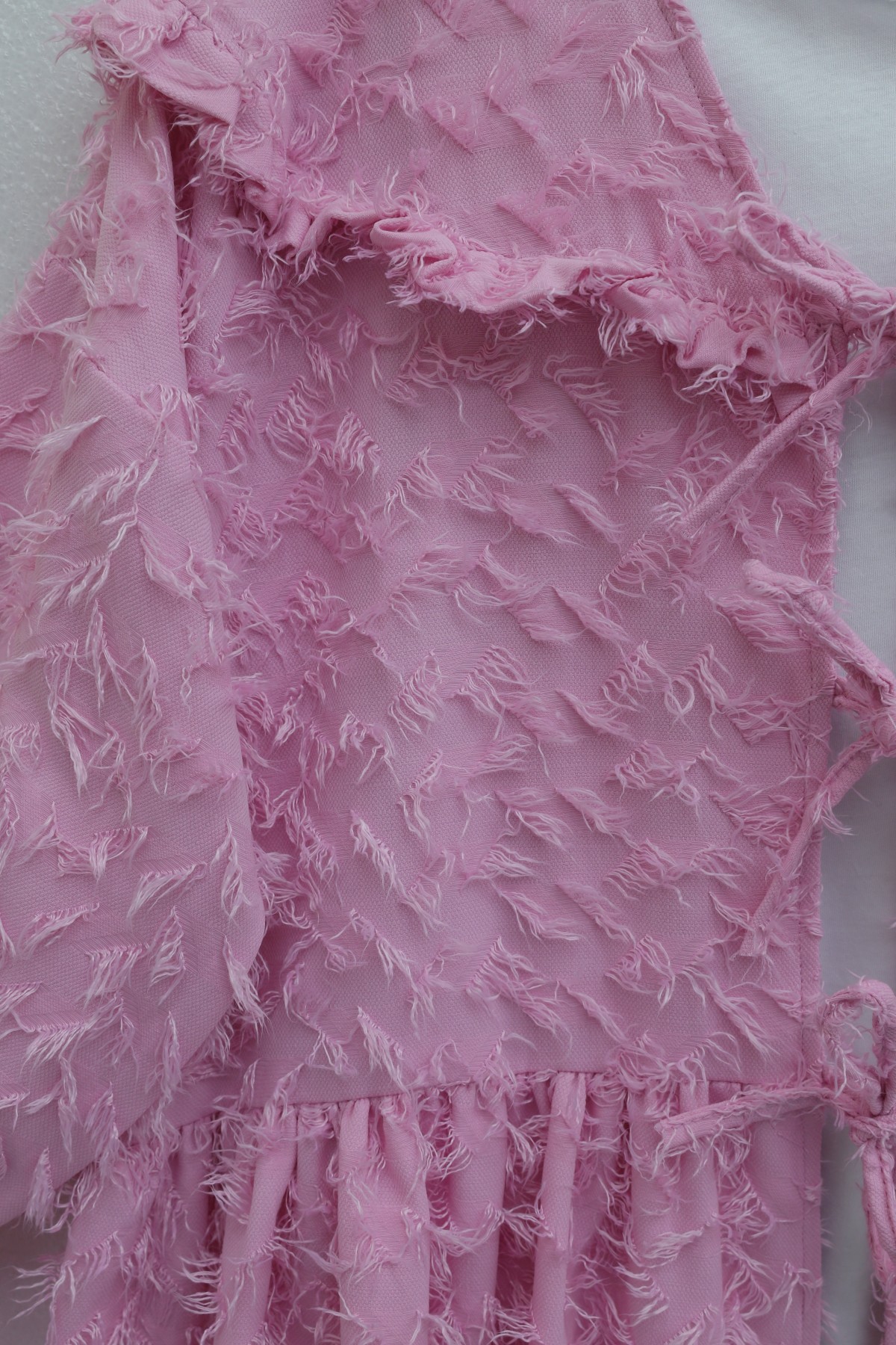 Front Lace-Up, Fluffy Textured Clip Jacquard Kimono -Pink