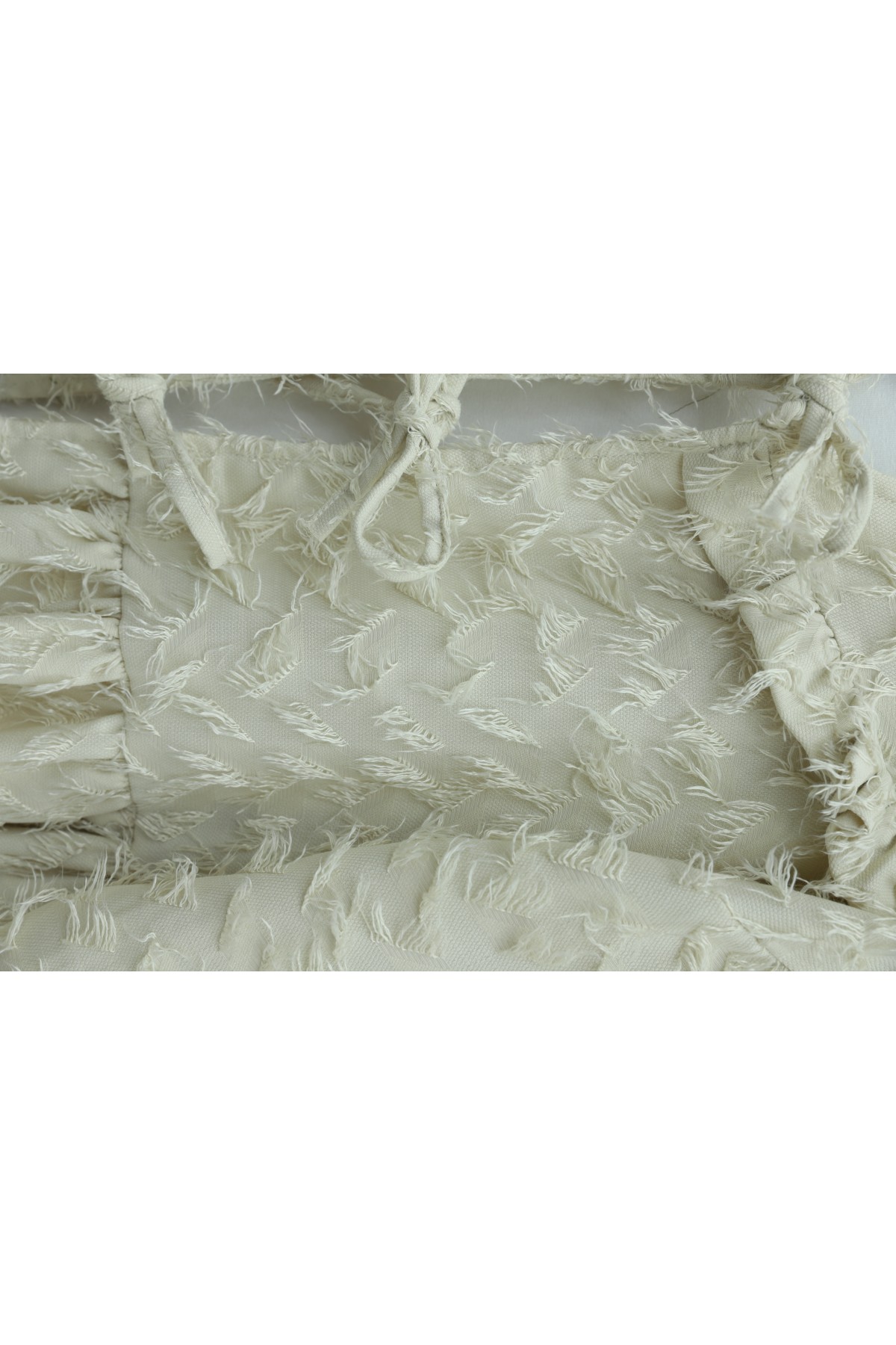 Front Lace-Up, Fluffy Textured Clip Jacquard Kimono - Beige