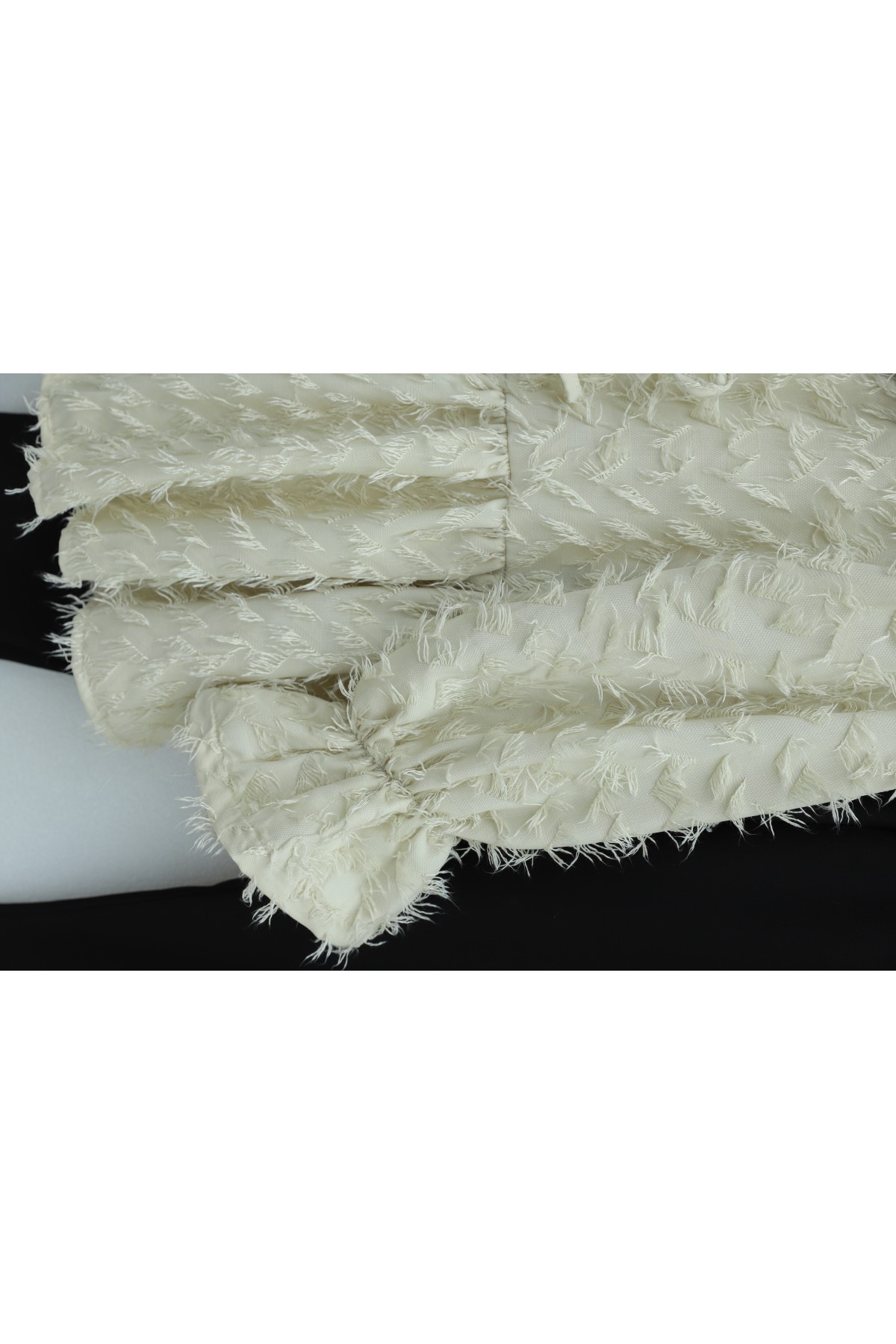 Front Lace-Up, Fluffy Textured Clip Jacquard Kimono - Beige