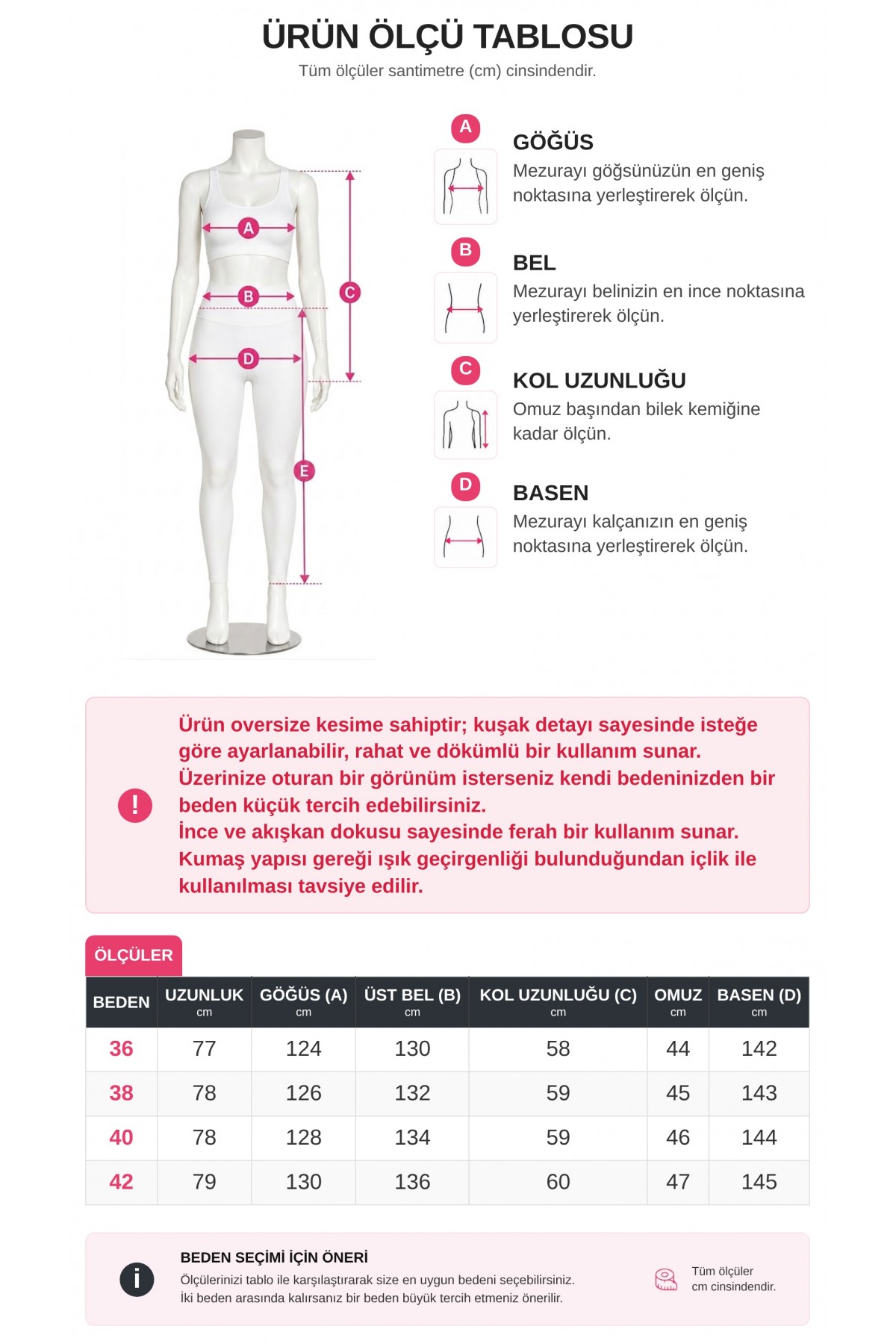 Beli Kuşaklı Oversize Geniş Kol Desenli Tunik  -Beyaz