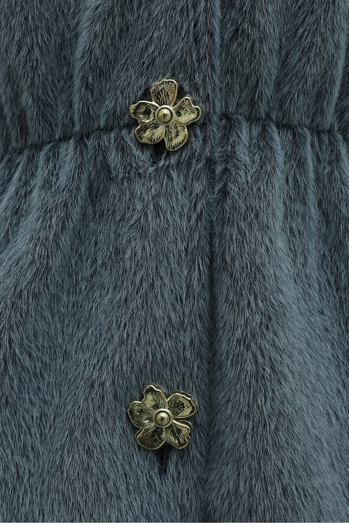 Round-Neck Jacket with Floral Buttons, Elasticized Waist, and Belt -Smoked 