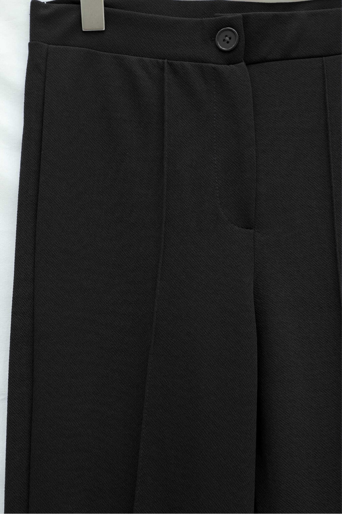 Buttoned, Elastic Waist, Lycra Palazzo Pants -Black