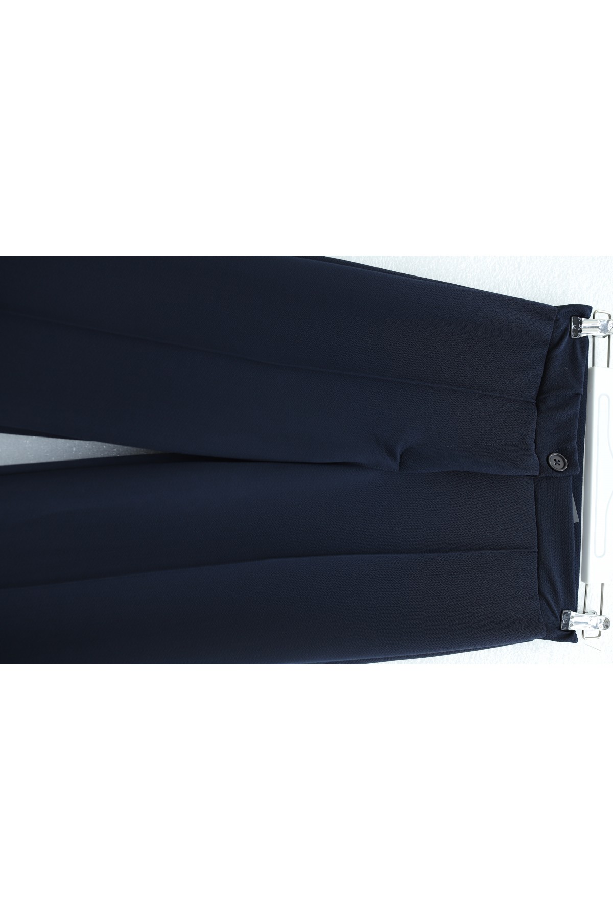 Buttoned, Elastic Waist, Lycra Palazzo Pants  -Navy blue