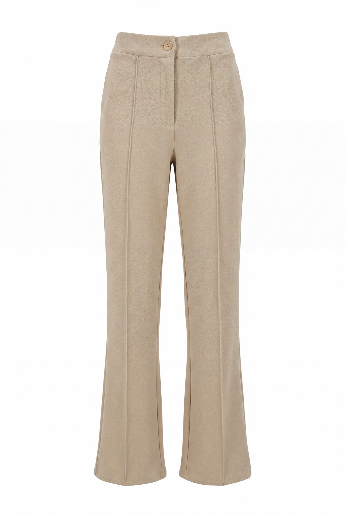Buttoned, Elastic Waist, Lycra Palazzo Pants   -Stone