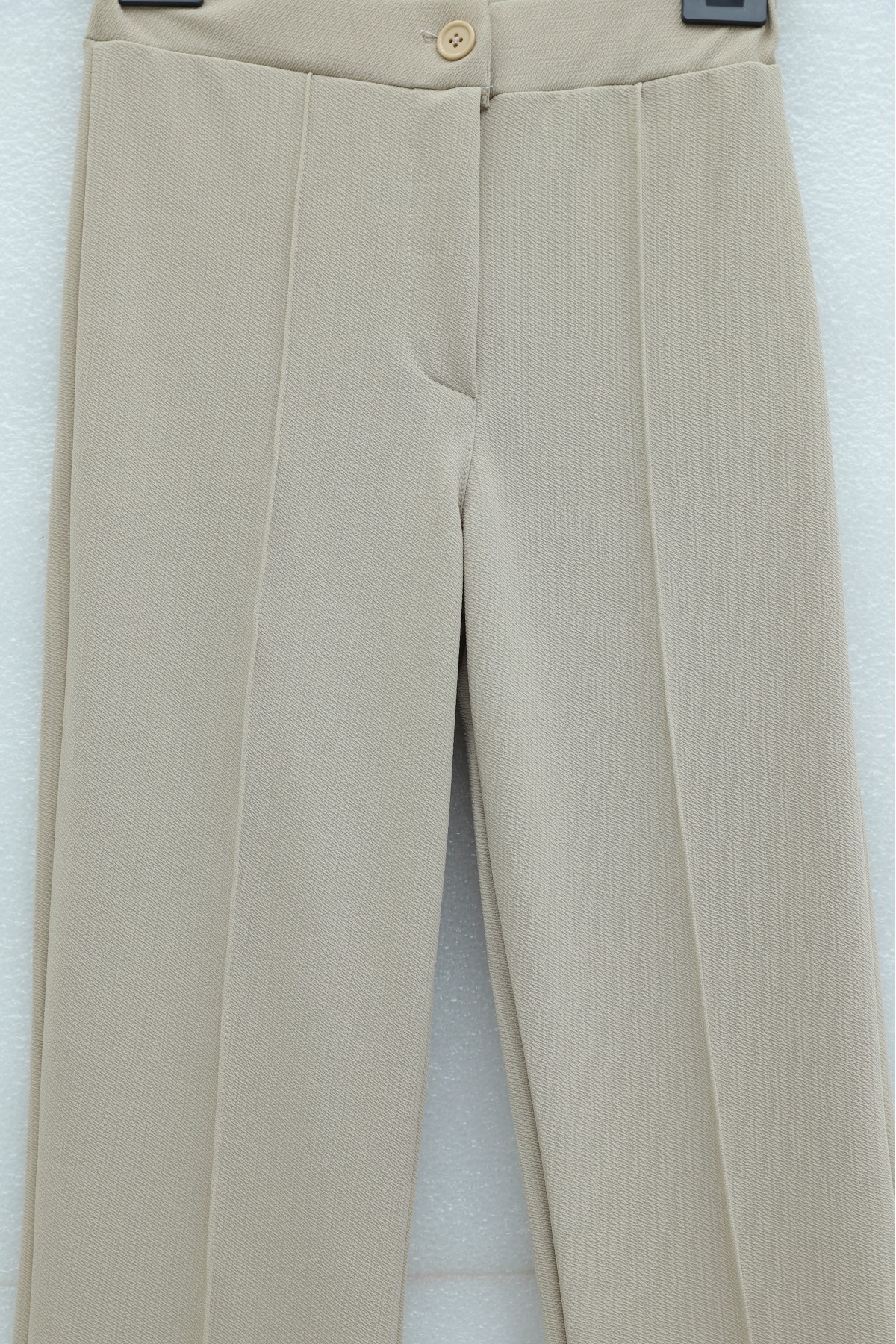 Buttoned, Elastic Waist, Lycra Palazzo Pants   -Stone
