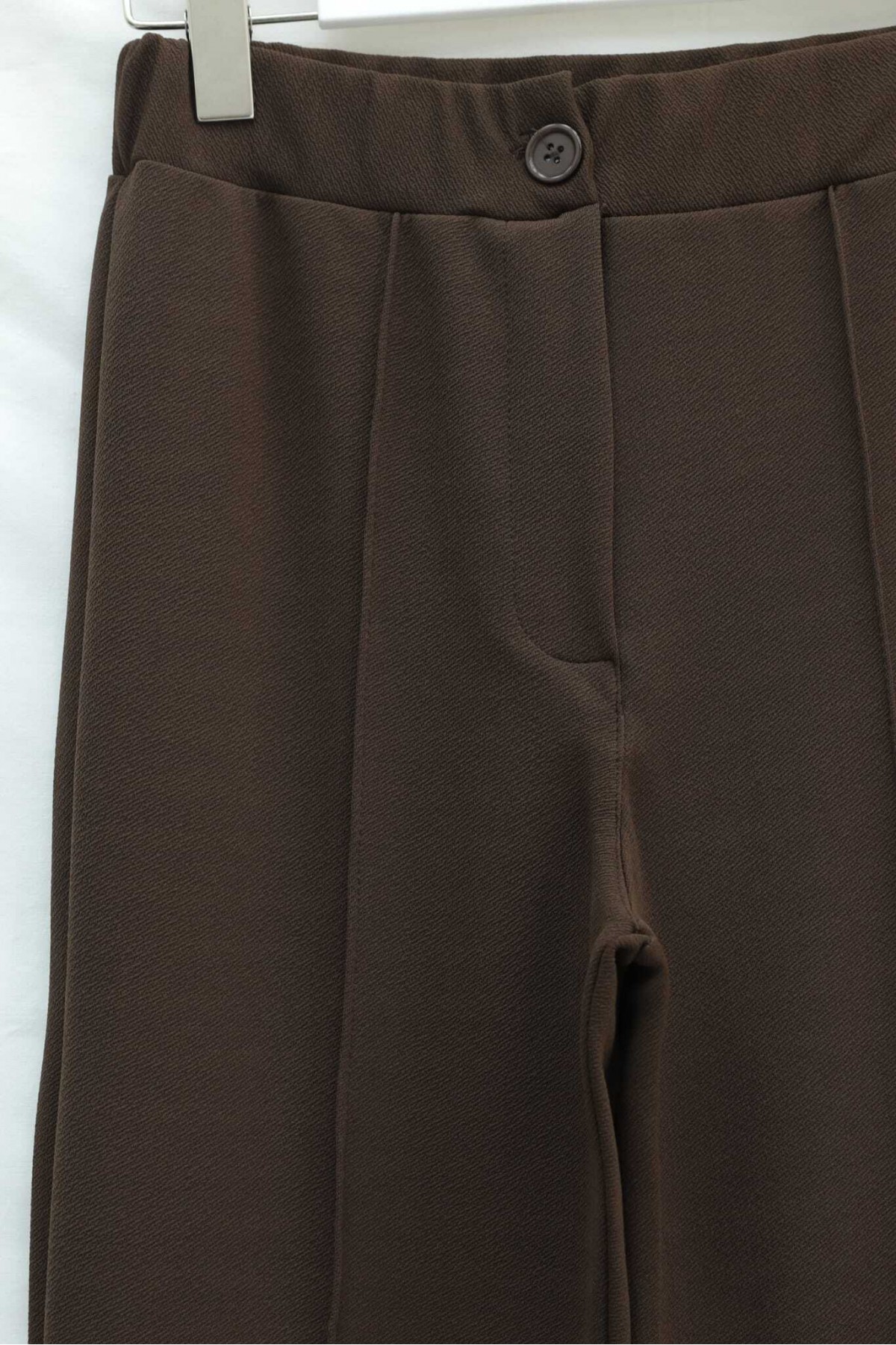 Buttoned, Elastic Waist, Lycra Palazzo Pants -Dark Coffee