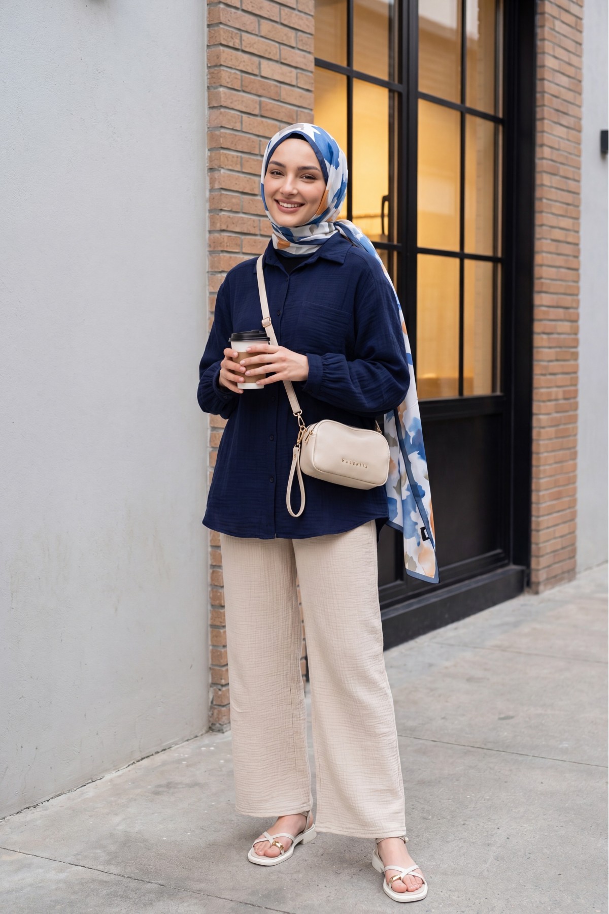 Muslin Pants with Drawstring Detail, Pockets, and Elastic Waist - Beige