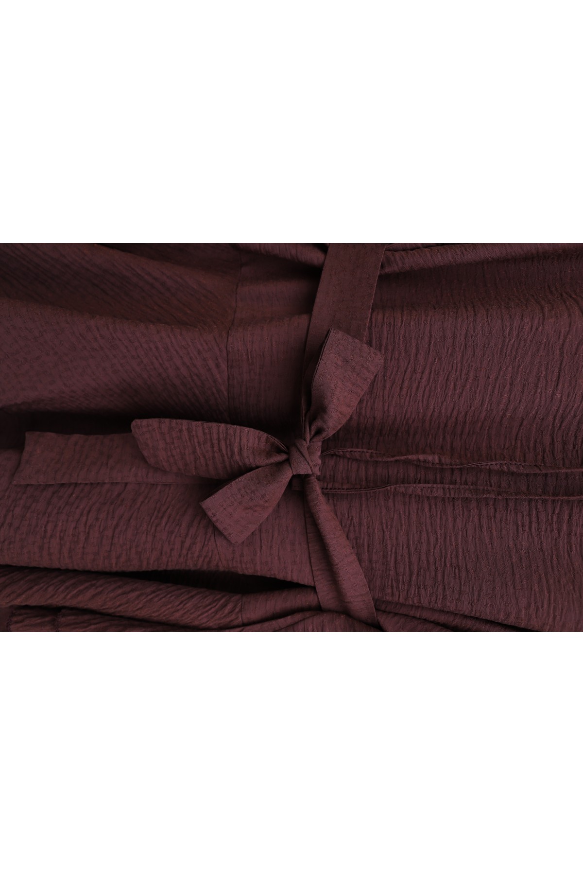 Jacquard Waffle Suit with Ruffled Cuffs and Wide Leg Trousers, and Belt. -Maroon