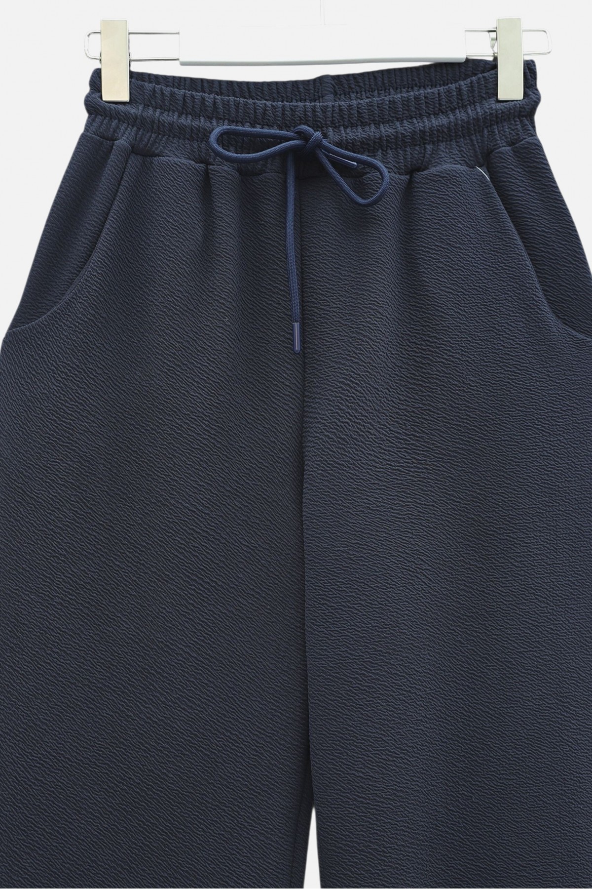 Zra Crepe Trousers with Pockets and Tied Waist -Navy blue