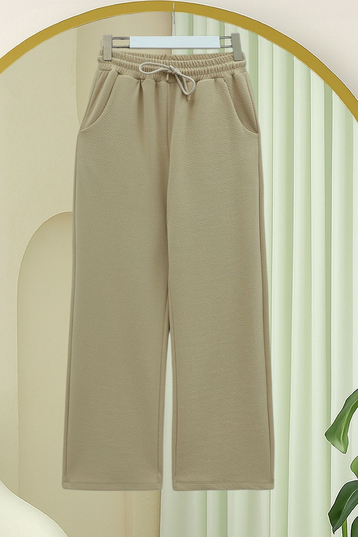 Zra Crepe Trousers with Pockets and Tied Waist -Light Mink
