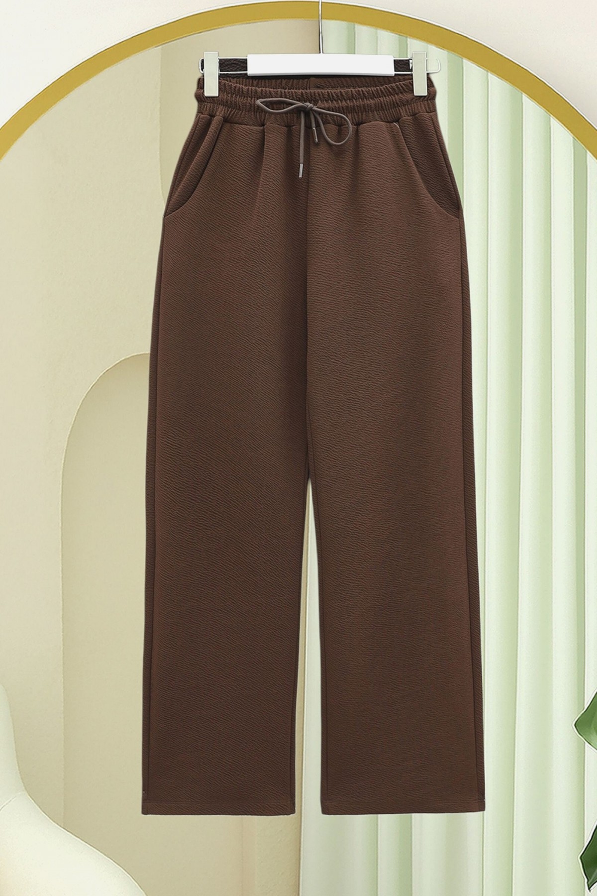Zra Crepe Trousers with Pockets and Tied Waist -Dark Coffee