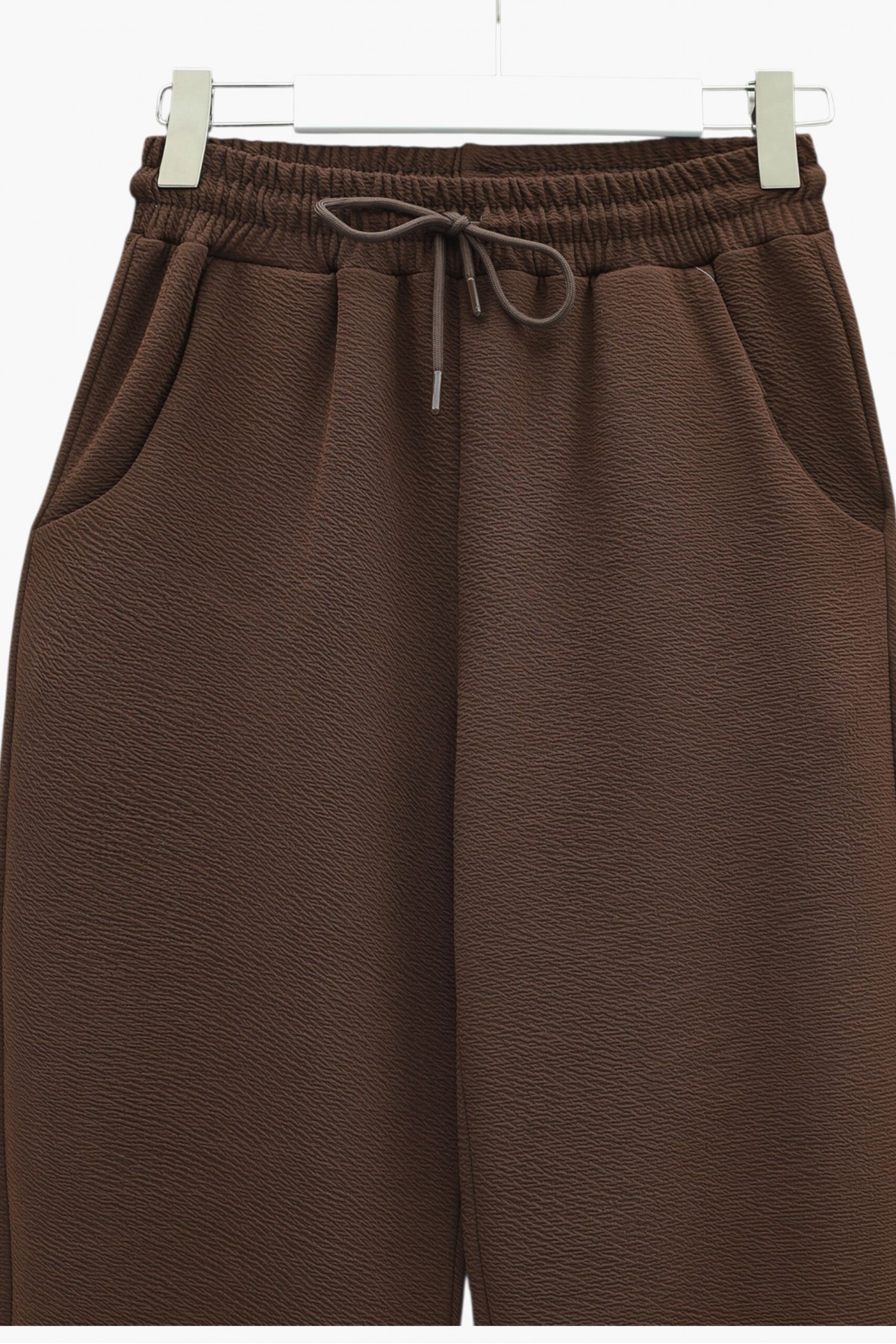 Zra Crepe Trousers with Pockets and Tied Waist -Dark Coffee