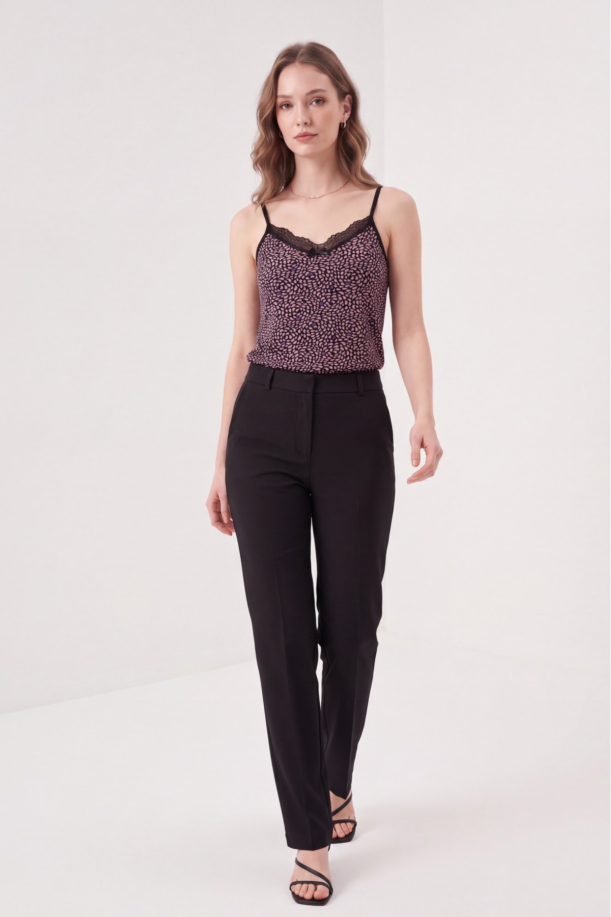 Lace Patterned Undershirt with Rope Straps -Powder