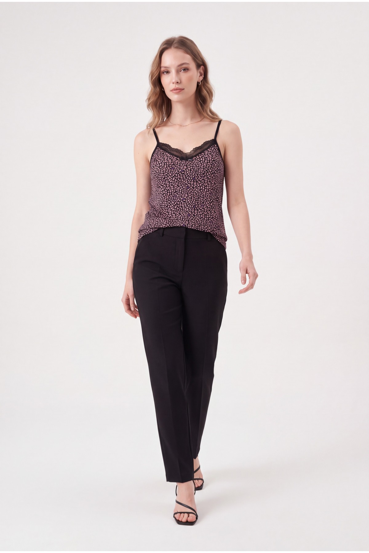 Lace Patterned Undershirt with Rope Straps -Powder