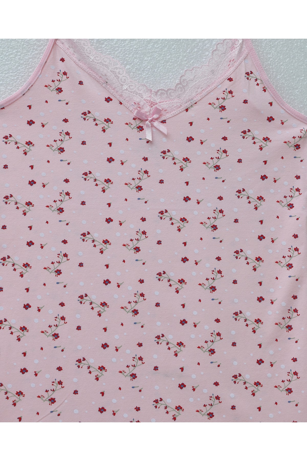 Lace Patterned Undershirt with Rope Straps -Pink