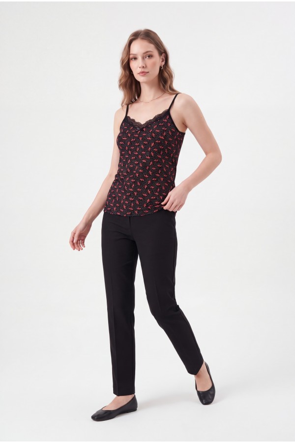 Lace Patterned Undershirt with Rope Straps -Garnet Color