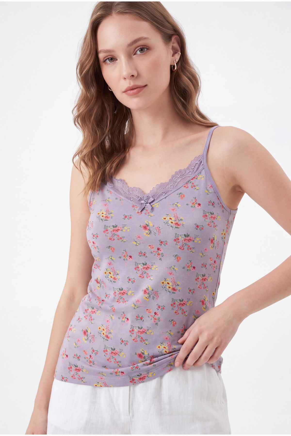 Lace Patterned Undershirt with Rope Straps -Light Lilac