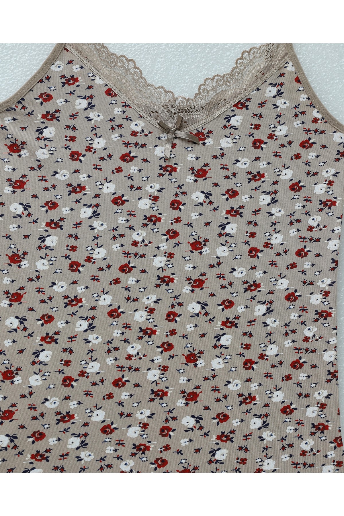 Lace Patterned Undershirt with Rope Straps -Light coffee