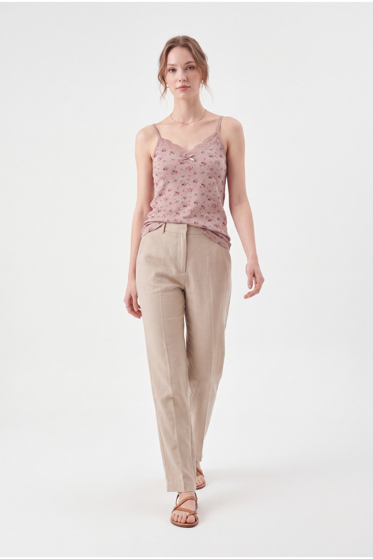 Floral Patterned Lace Strappy Undershirt -Salmon